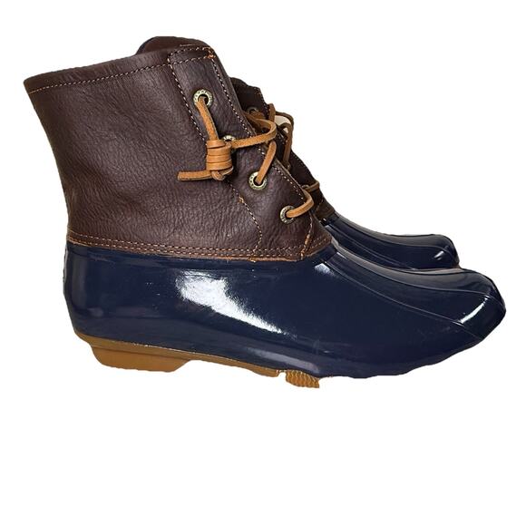 Sperry Women Saltwater Rubber Brown Leather STS91175 Navy Blue Boot Size 9 Women - Picture 1 of 10